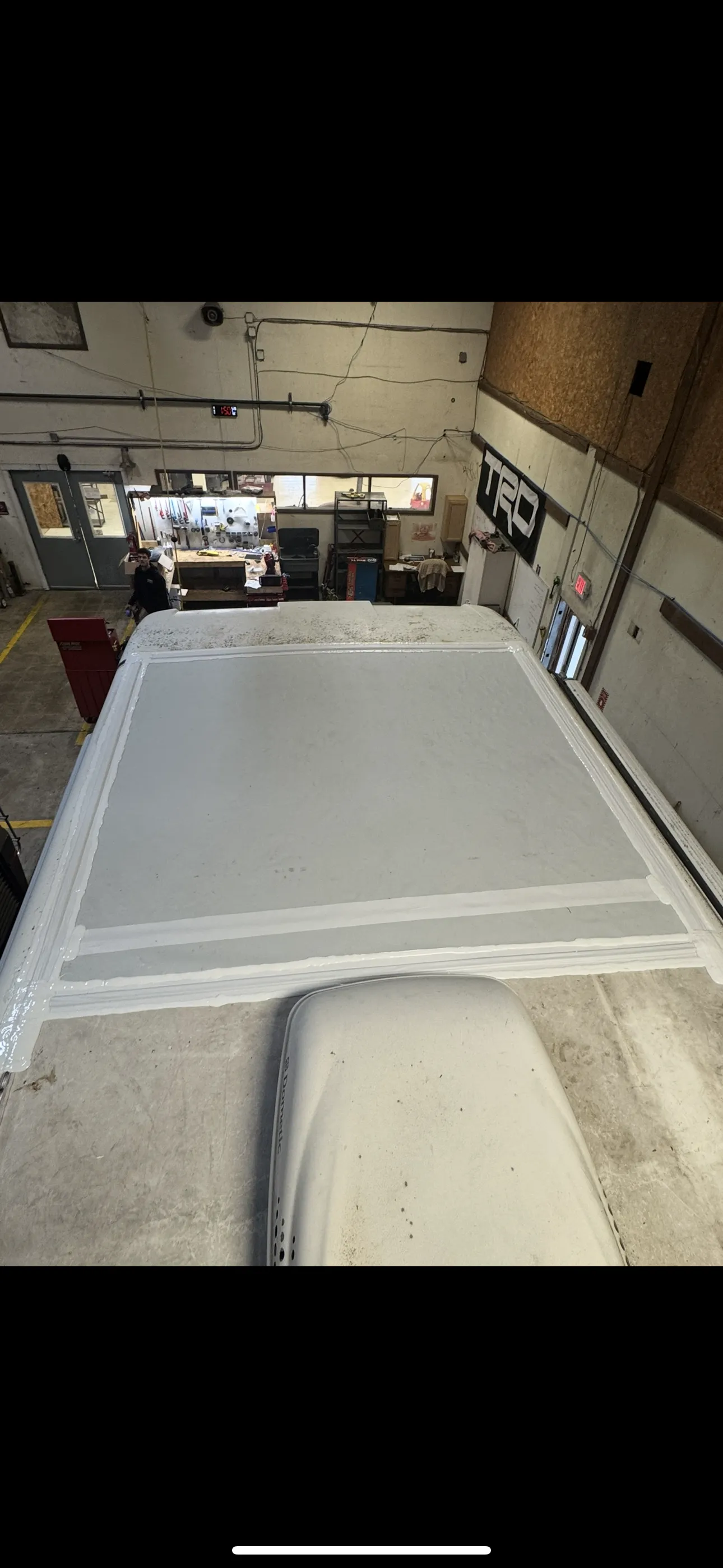 RV roof after repair with new sealed surface